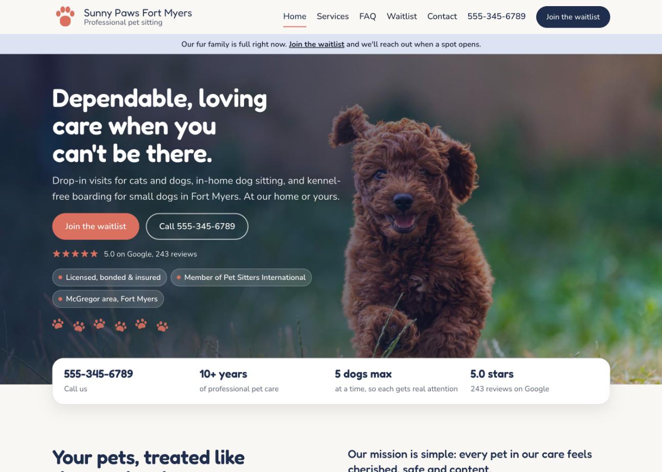 Sunny Paws website